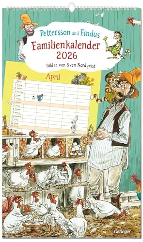 Pettersson und Findus Familienkalender 2026 - Familienkalender mit stimmungsvollen Illustrationen von Sven Nordqvist, perfekt für Familien mit Kindern ab 5 Jahren, um besondere Momente festzuhalten.