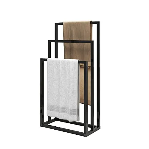 JELUTE Freistehender Handtuchhalter -3-Tier Organizer für Bad- und Handtücher, Badezimmerzubehör, Schwarz