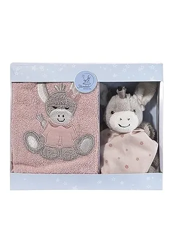 Sterntaler Geschenk Set Esel Emmi Girl flora rose - Schnuffeltücher & Trösterchen - Niedliches Set mit einem saugfähigen Kinderhandtuch und einem Schmusetuch mit Rassel, ideal für die tägliche Pflege und zum Kuscheln.