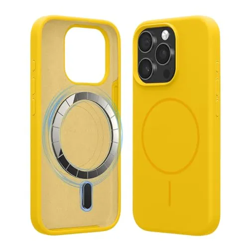 kwmobile Handyhülle für Apple iPhone 15 Pro - Hülle für MagSafe - Hülle für iPhone 15 Pro Case - Silikon Rückseite magnetisch in Strahlend Gelb