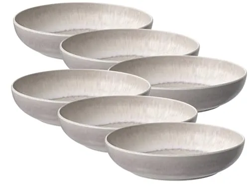 Villeroy & Boch like. Geschirr-Set Perlemor Sand, 6 Pastaschalen 22 cm - Elegantes Geschirr-Set aus Premium Porzellan, 6 robuste Pastaschalen mit reaktiver Glasur für einzigartige Farbnuancen, ideal für Pasta und besondere Anlässe.
