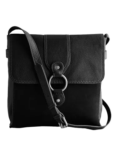 NEXT Damen Lederumhängetasche Schwarz mit Fächern von NEXT