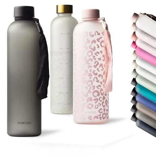 MAMEIDO Trinkflasche 1000 ml & 1500 ml – Auslaufsicher mit Zeitmarkierung - Die MAMEIDO Trinkflasche vereint Stil und Funktionalität für deinen aktiven Alltag. Aus BPA-freiem Tritan, leicht und robust, mit dichten Verschluss für kohlensäurehaltige Getränke. Die Zeitmarkierung motiviert dich, ausreichend zu trinken.