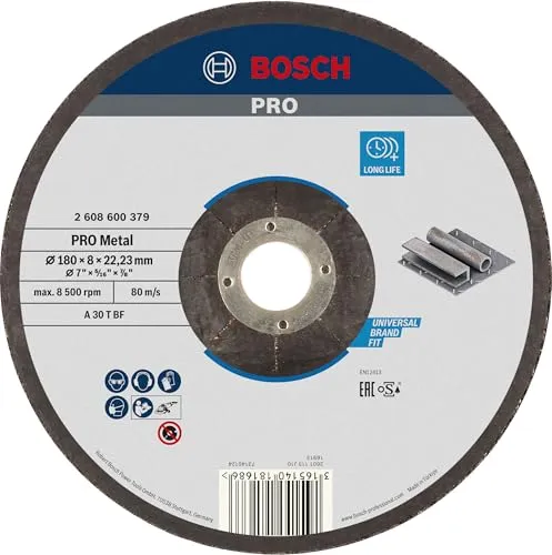 Bosch 1x PRO Metal Longlife Schleifscheibe für große Winkelschleifer und 22,23‑mm-Bohrung (für Stahl, Ø 180 mm, Professional Zubehör Großer Winkelschleifer)