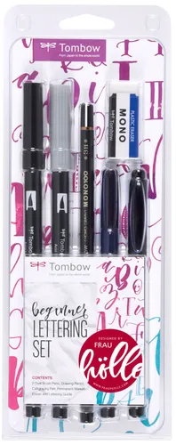 Tombow Schreibset Lettering-Set Beginner, LS-BEG, Brush-Pen, Bleistift, Fineliner und Radierer, 6-tlg.