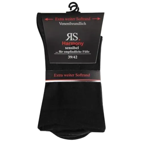RS. Harmony 2 Paar Socken Baumwolle Herren extra weit breit Übergröße ohne Gummi (DE/NL/SE/PL, Numerisch, 39, 42, Regular, Regular, schwarz)