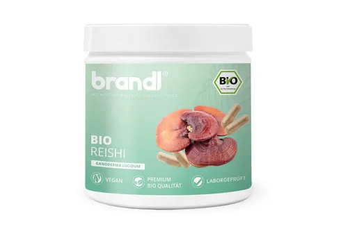Brandl Nutrition Bio Reishi Kapseln hochdosiert mit 1.300mg Reishi Pulver pro Dosis Kapseln, Rei shi Pilz, Abgefüllt in Deutschland, Vegan & ohne Zusätze brandl®