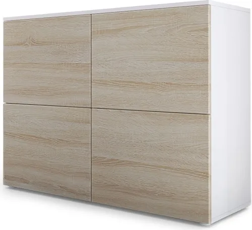 Vladon Sideboard Rova, Kommode mit 4 Türen in Weiß matt/Eiche Sägegrau
