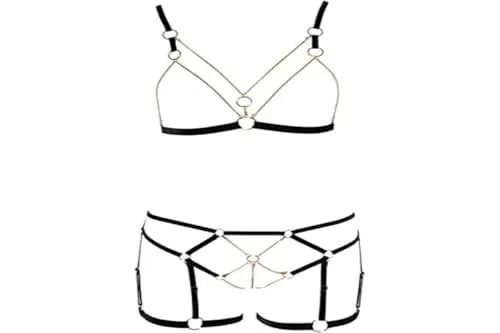 Cottelli Collection Set: Bügelloser BH und Slip mit Ketten - Schwarz/Roségold M - Verführerisches Dessous-Set in Schwarz mit roségoldenen Ketten. Der bügellose BH und der Slip bieten einen aufregenden Look und hohen Tragekomfort.