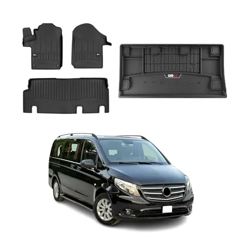 OMAC Fußmatten & Kofferraumwanne Set für Mercedes Vito W447 (2014-2025) - Fahrzeugspezifische 3D-Fußmatten aus Gummi für den Mercedes Vito W447. Leicht zu reinigen, wasserdicht und rutschfest für mehr Sicherheit im Alltag. Beständig gegen Abrieb und UV-Schäden.