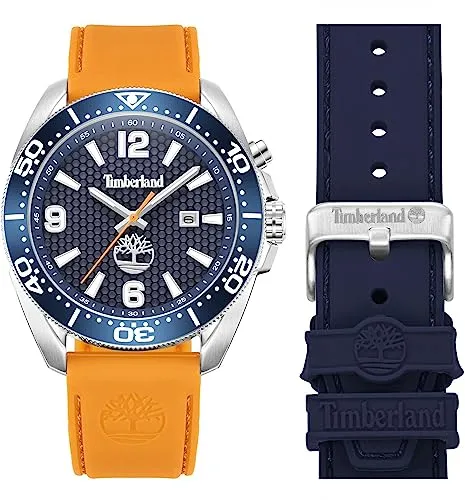 Timberland Carrigan Herrenarmbanduhr mit Wechselband, 44mm - Armbanduhren für Herren, stylische Timberland Uhr mit 44mm Durchmesser, wechselbarem Silikonband und 5 bar Wasserdichtigkeit für den täglichen Gebrauch.