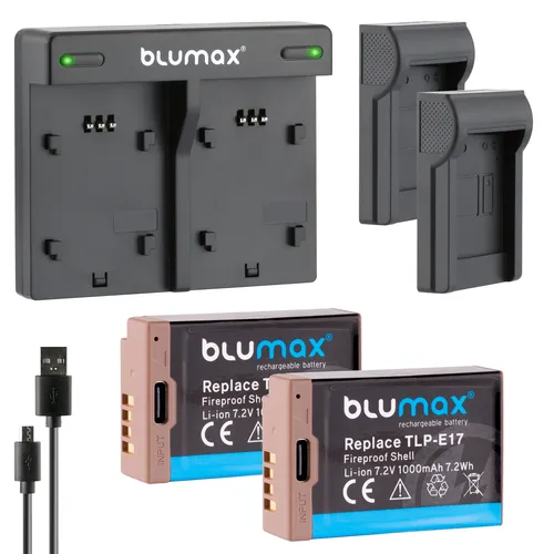 2x Akku + Lader für Canon LP-E17 - Ideal für EOS RP, M6, 750D, 760D, R10, R50 - Akkus für Canon, 1000 mAh Kapazität, mit USB Typ-C Lader – perfekt für längere Fotosessions ohne Unterbrechung.