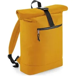 BagBase Rucksack Recycled Roll-Top Backpack - Daypacks, umweltfreundlicher Rucksack aus recyceltem Material, perfekt für den Alltag und stylisch in Senfgelb.