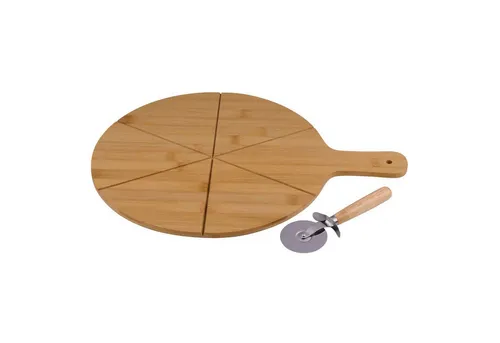 *Alpina* Pizzaschneidebrett Schneidebrett ca. 34cm Echtholz Bambus, (2-St)