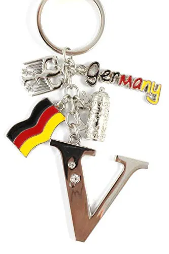 ELLUG Schlüsselanhänger H.: 11cm Buchstaben/Letter/Initalien/Alphabet/ABC mit Glitzersteinen & Charms Bierkrug/Adler/Deutschland-Fahne/Germany (V)