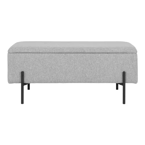 möbelando Truhenbank >Watford< in Hellgrau, Stoff - 95x46x36,5cm (BxHxT) - Praktische Truhenbank mit hohem Sitzkomfort und Stauraum. Ideal für Flur oder Schlafzimmer, vereint skandinavisches Design und Funktionalität. Die hellgraue Farbe und schwarzen Metallbeine sorgen für einen eleganten Look.
