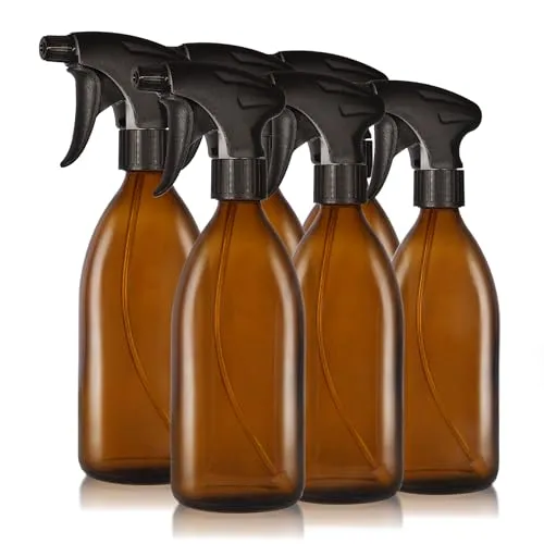 Oputec 6 x 500ml Sprühflaschen aus Glas - 6er-Pack hochwertige Sprühflaschen aus chemikalienbeständigem Braunglas, ideal für Pflanzen, Reinigungsmittel und mehr. Inklusive wasserfester Etiketten für optimale Übersicht.