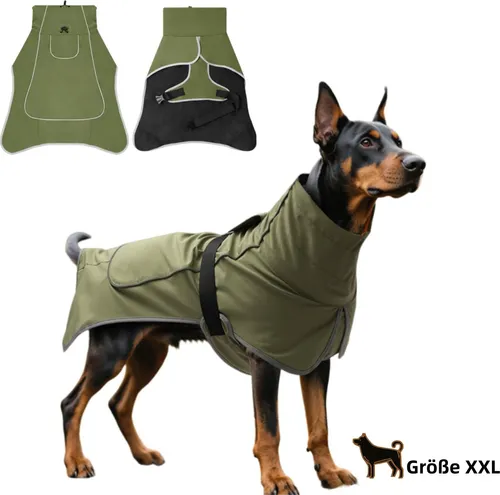 MODFU Hundemäntel, Hunde Regenjacke Winter Fleece, Wasserdichte Hundemantel Outdoor Hundejacke, Winddicht, Warm, Reflektierend, Atmungsaktiv, XXL