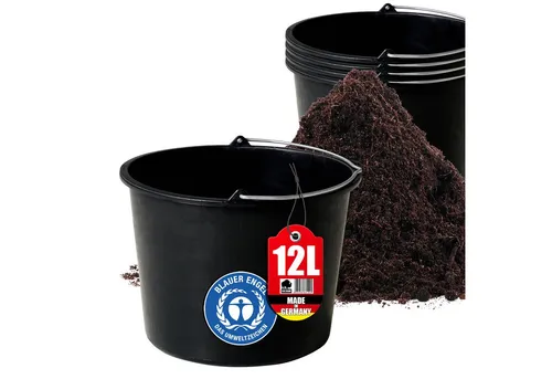 BigDean 5X Baueimer 12l - Mörteleimer mit Henkel - Eimer für Baustelle & Garten - Stabiler Wasserkübel, Betoneimer mit Skala, Blauer Engel, Made in Germany