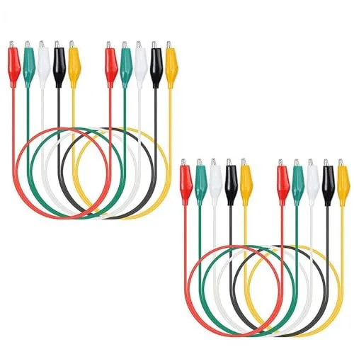 Aofan 10 Stück Krokodilklemmen Prüfkabel Set, isolierte Messleitungen mit Doppelklemmen, 5 Farben, 50cm, 24 AWG, für Elektronik-Experimente, Steckbrett & Breadboard