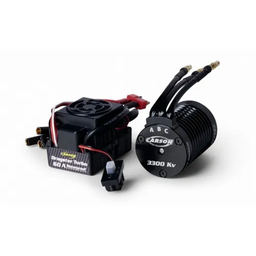 Carson 906302 1:10 BL Set Dragster Turbo 3300 KV - ESCs/Fahrten- & Flugregler mit leistungsstarkem 3300 KV Brushless Motor für höchste Geschwindigkeit und Leistung im RC-Racing.