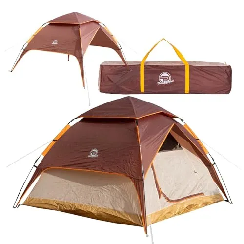 Automatik- Campingzelt Pop-Up Zelt 3-4 Personen 2 in 1 Campingzelt und Pavillon/Sonnenschutz – doppelwandig, wasserdicht, Winddicht, Fluoreszierende Abspannleine, verstärkte Heringe inkl. Tragetasche