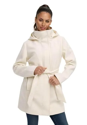 MARIKOO Damen Übergangsmantel N047 - Eleganter Mantel mit Taillengürtel und abnehmbarer Kapuze - Funktionsjacken, warmer Damen Wintermantel mit 4 Taschen, ideal für kalte Tage und perfekt für alle Größen von XS bis 3XL.