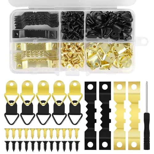 UKOFEW 251 Stück Bildaufhänger Bilderhaken Bilder Aufhängen,Bilderrahmen Haken,Bilderrahmen Zackenaufhänger mit Schraubendreher und Fachbox,Für Foto Bilderrahmen für Haus Büro Bild Malerei Hängen