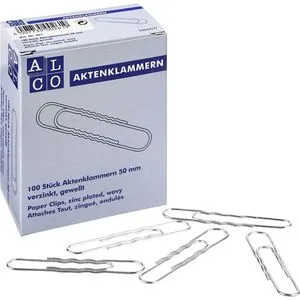 Alco Aktenklammern 261, 50mm, silber, verzinkt, gewellt, 100 Stück