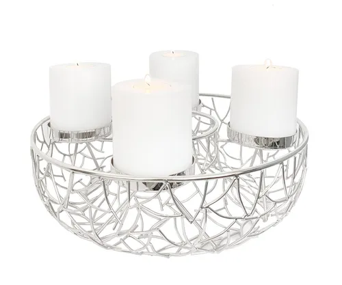 EDZARD Adventskranz Milano, Silber-Optik, glänzend, Ø 34 cm - Nussknacker und eleganter Adventskranz aus Edelstahl, sorgt für festliche Stimmung und stilvolles Ambiente in jedem Raum. Pflegeleicht und langlebig, ideal für Ihre Weihnachtsdekoration.