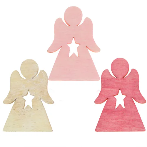 Holzengel Streudeko Pink Rosa Weiß 4cm 72er Set, 72 Stück