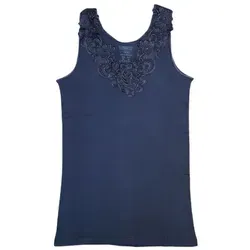 Toker Collection® Achselhemd Damen Unterhemd mit extra breiter Spitze (1 Stück, einzeln gepackt) Spitze in vielen Varianten blau 56/58