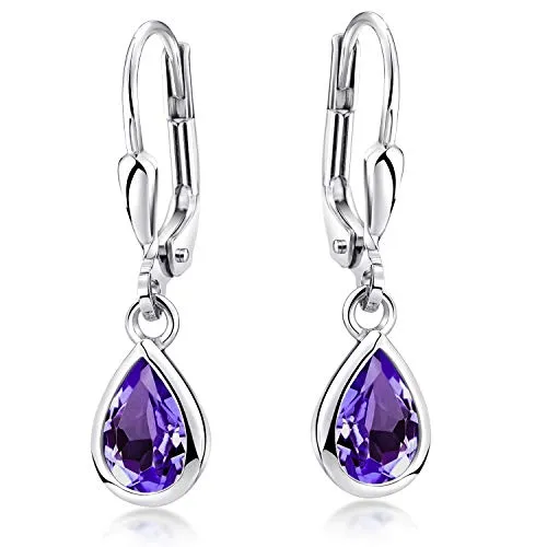 Materia Amethyst Ohrringe Silber 925 - Elegante Tropfen in Lila - Ohrringe für Damen in Tropfenform, mit echten Amethyst-Edelsteinen und rhodiniertem 925 Sterling Silber für Anlaufschutz. Ideal als Geschenk in hochwertiger Schmuck-Schachtel.