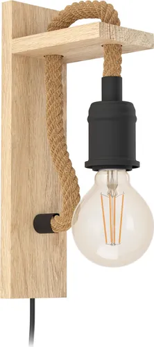 EGLO LED Wandleuchte Rampside - Vintage Industrial Style - Lampen im Vintage-Design, aus Stahl und Holz, mit E27-Fassung und Kabelschalter für individuelle Beleuchtung in jedem Raum.