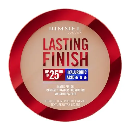 Rimmel London, Lasting Finish 005 Ivory Compact Foundation, Finish Soft-Focus, mattes Finish, volle Abdeckung, SPF20, vegane Formel, 7 g