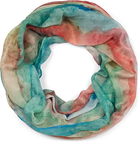 styleBREAKER Damen Loop Schal mit buntem Aquarell Farbverlauf Muster, leichter sommerlicher Schlauchschal mehrfarbig 01016220, Farbe:Rot-Grün-Blau