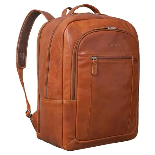 STILORD 'Erikson' Rucksack Leder XL Laptoprucksack 15 16 17 Zoll Business Backpack Großer Lederrucksack Vintage mit Trolley-Aufstecksystem und Anti Diebstahl Fach, Farbe:maraska - braun