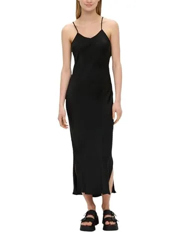 QS Damen 2143625 Satin Kleid, Schwarz 9999, Größe 38 - Elegantes Freizeitkleid aus hochwertigem Satin, ideal für besondere Anlässe oder den Alltag.
