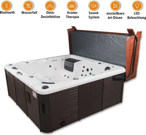 Canadian Spa Whirlpool Toronto UV – 6 Personen Whirlpool mit Abdeckhilfe - Außenwhirlpool für 6 Personen, ausgestattet mit UV-Technologie für sauberes Wasser und inklusive praktischer Abdeckhilfe und Stufe.