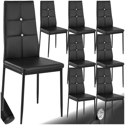 tectake® 8er Set Esszimmerstühle mit Glitzersteinen - Elegante Esszimmerstühle mit bequemer Polsterung und funkelnden Glitzersteinen für eine luxuriöse Atmosphäre, perfekt für gesellige Zusammenkünfte.