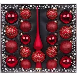 Weihnachtskugeln Mix Ornamente Glas mit Spitze, 19er Set, Farbe:rot / gold - Rot