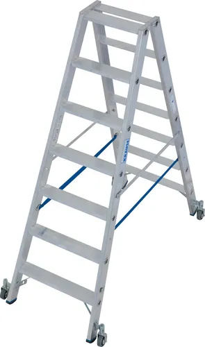 STABILO Stufen-Doppelleiter, fahrbar mit 2x7 Sprossen - Leiter aus Aluminium mit einer Tragfähigkeit von 150 kg, ideal für sicheres Arbeiten in der Höhe, perfekt für Handwerk und Heimwerker.