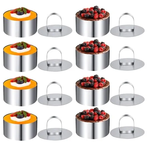 Servierringe, 8 Stücke Dessertringe, Edelstahl Dessertringe 8cm, Anrichteringe mit Deckel, DIY Servierring Ideal für Kuchen Mousse Gebäck Glasuren Kekse Vorspeisen Sandwiches und Geformte Salate