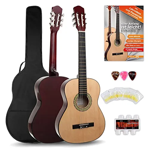 Classic Cantabile Acoustic Series AS-851 3/4 Konzertgitarre Starterset - Gitarren Starterset für Einsteiger, 3/4 Größe mit Linde Korpus, inkl. Tasche, Ersatzsaiten, Schule und Plektren für einen optimalen Start in die Musikwelt.