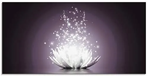 ARTland Wanddeko Glasbilder Wandbild Glas Bild einteilig 60x30 cm Querformat Asien Botanik Blumen Blüten Lotusblume Seerose Abstrakt Lila Violett S6CA