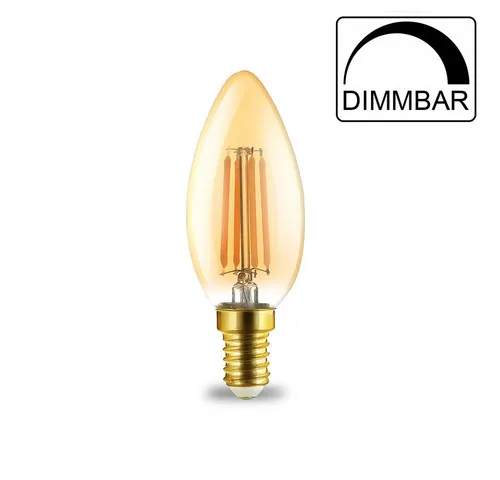 Aigostar LED-Leuchtmittel LED Leuchtmittel E14 Filament Kerze bernstein C35 4W dimmbar 400 Lumen, 1 St., Warmweiß, Dimmbare E14 LED Filament Leuchtmittel