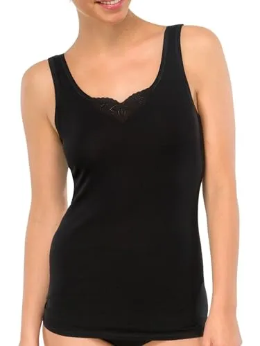 Schiesser Damen Trägertop (2er Pack) Unterhemd, Schwarz (Schwarz 000), 46 EU