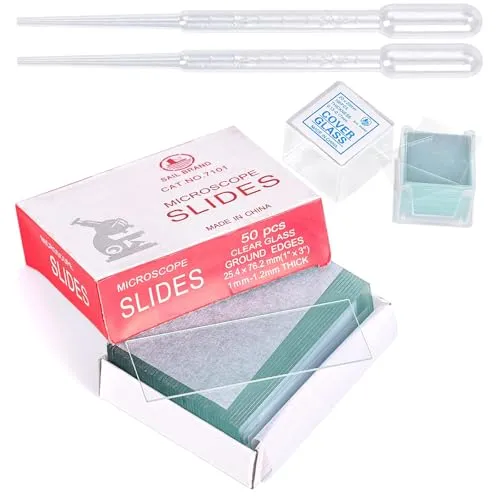 Stück Mikroskop Objektträger 76x25 mm,Vorgereinigte,und 100 Stück Mikroskop-Deckgläser 20x20 mm,mit Tropfer,Optische Glas-Träger- und Deckgläser für Biologieunterricht und Probenpräparation 50