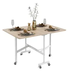 Klapptisch auf Rollen,Esstisch,Feststellbremse, Küchentisch Wohnzimmer - Braun/Weiß