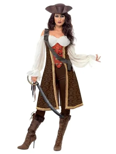 Smiffys High Seas Pirate Wench Costume, Brown - Kostüme für Kinder – Hochwertiges Piratenkostüm mit Kleid, Hose und Baldric, sicher und geprüft nach EU- und US-Standards. Ideal für Karneval oder Themenpartys!